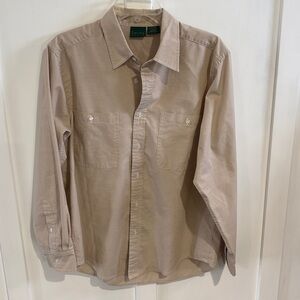 Men's Casual Light Beige Button-Down Shirt with Chest Pockets